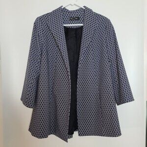 Estelle & Finn Shaped Diamond Print Blue White Open Front Blazer Size 6